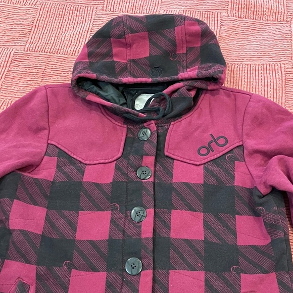 ORB women’s medium Plaid Hooded lined Jacket with lovely large buttons - Picture 9 of 16
